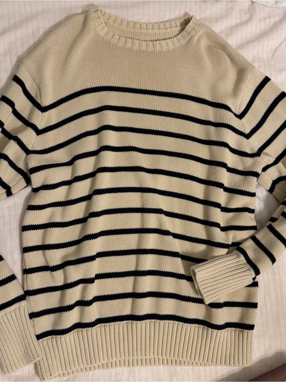 Brandy Melville Striped Crewneck Sweater - Cream and Black - Picture 2 of 5